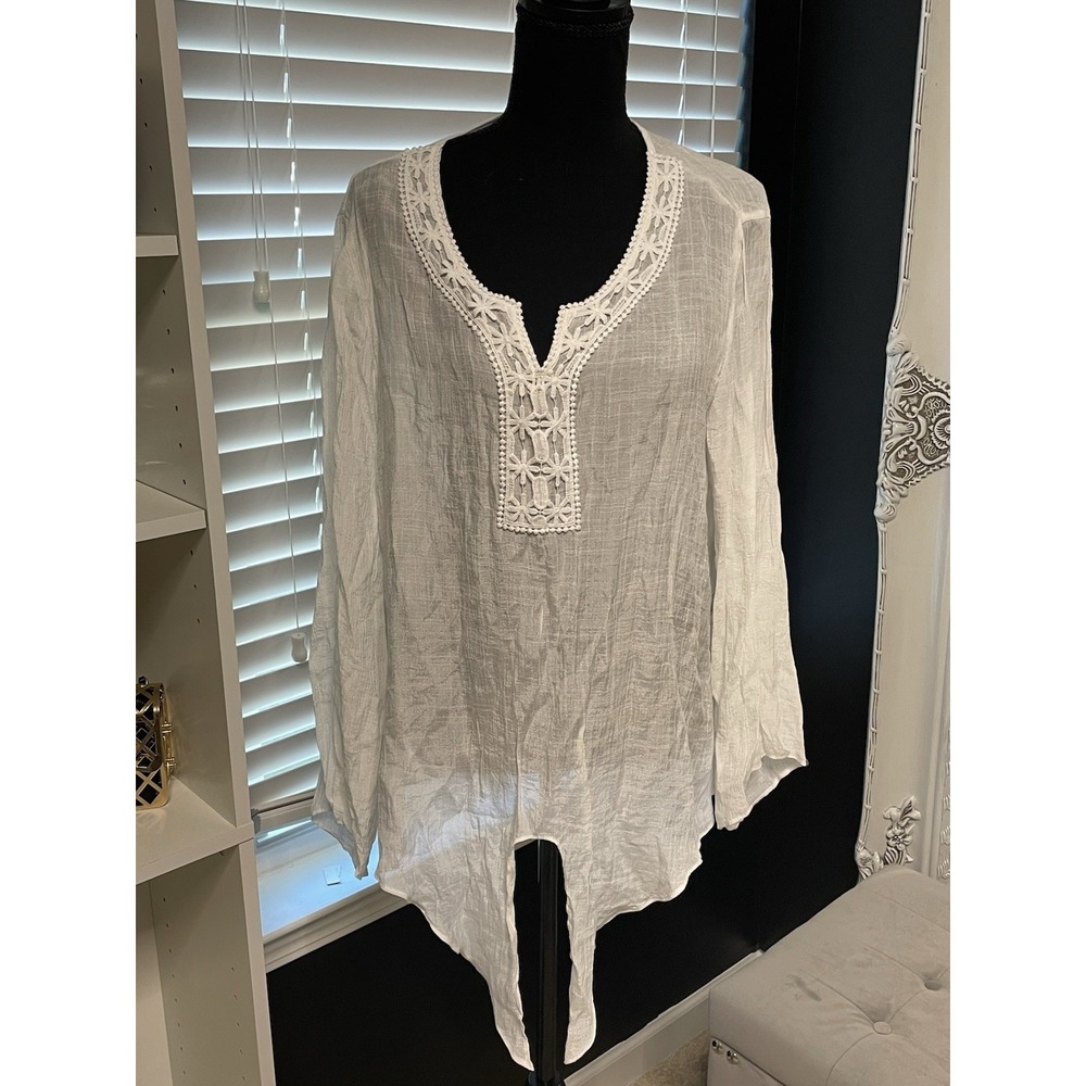 new directions White Crochet Trim Gauze Blouse